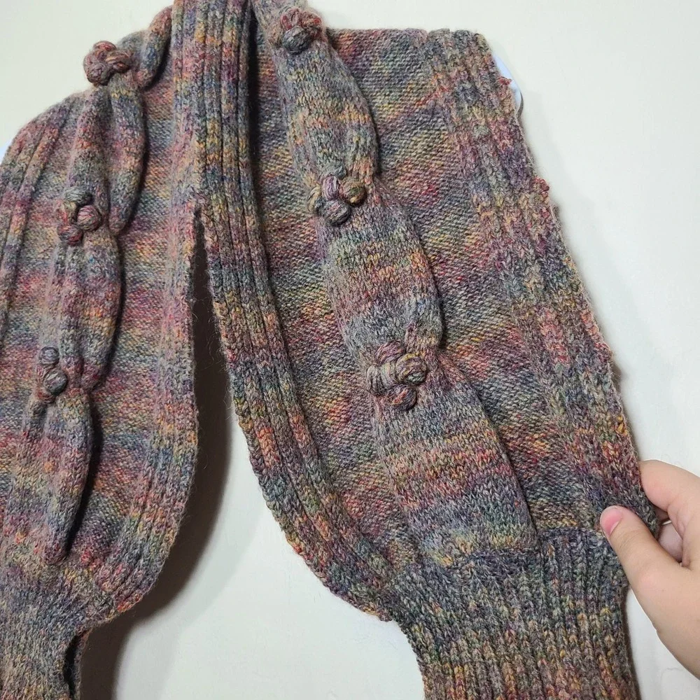 Chunky Wool Blend Knit Scarf Multi Color Earthy Goblin Folk Whimsical‎ Grunge